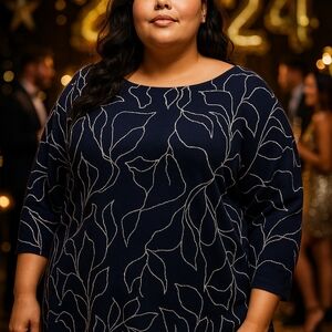 Lafayette 148 Navy 3X Knit Top With Metallic Thread